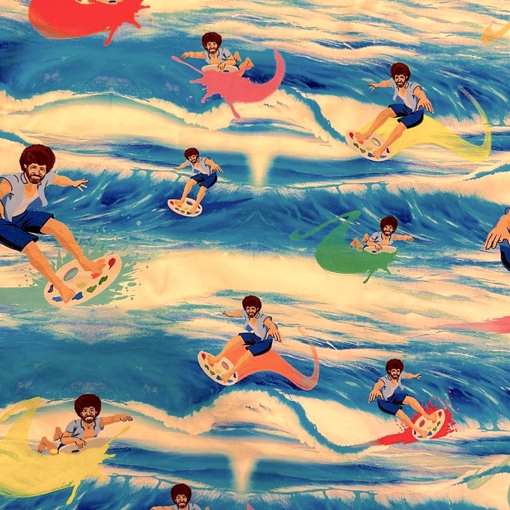 RSVLTS Bob Ross surfing button down short sleeve shirt